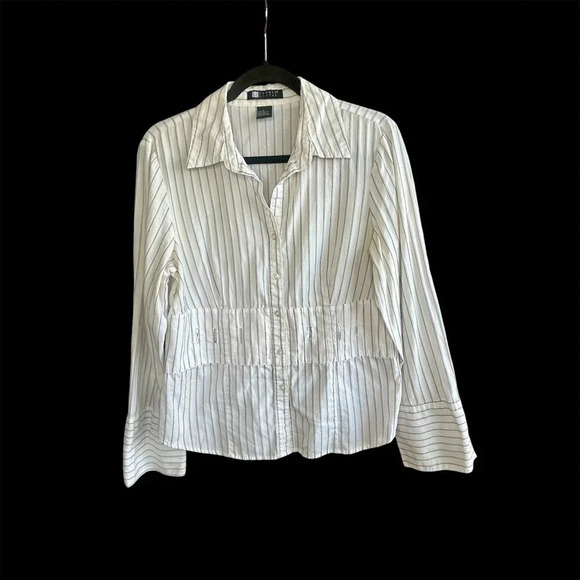 Carole Little Vintage White Subtle Stripe Blouse Size XL - Picture 1 of 7